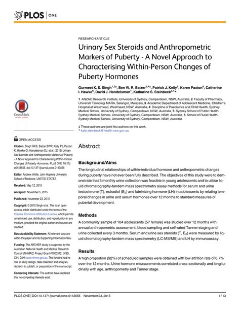 PDF Urinary Sex Steroids And Anthropometric Markers Of Puberty A Novel Approach To