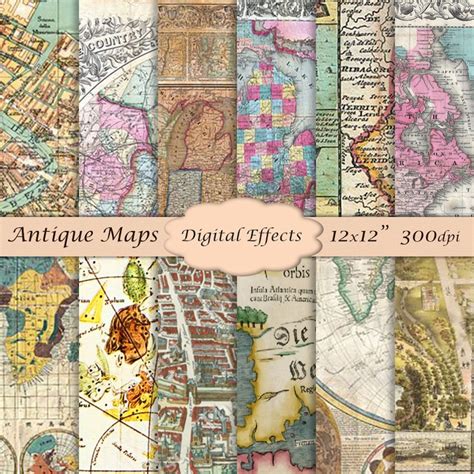 Vintage Maps Digital Paper 12x12 Scrapbook Paper Pack Etsy Canada