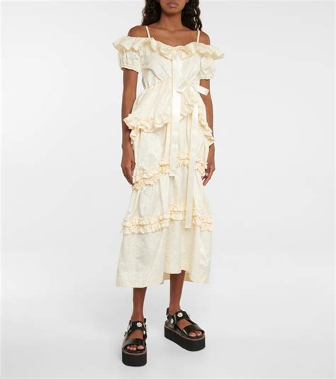 Simone Rocha Cotton Blend Ruffle Trimmed Midi Dress Simone Rocha