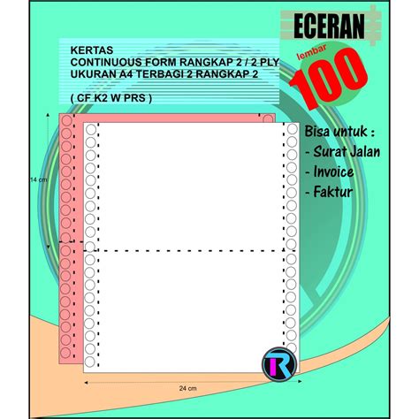 Jual ECERAN Isi 100 Set Kertas NCR Continous Form CF K2 W PRS 9 5