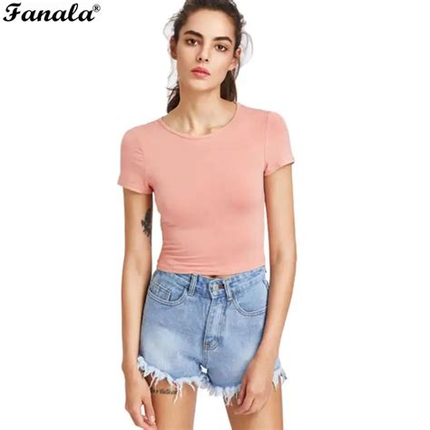 Solid Fashion Women O Neck New Exposed Belly Button Short T Shirt In T