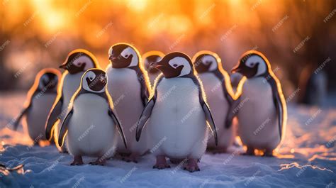 Premium AI Image | Group of Penguins on snow Beautiful Penguin