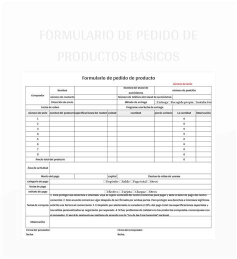 Plantilla De Excel Formulario De Pedido De Productos B Sicos Y Hoja De