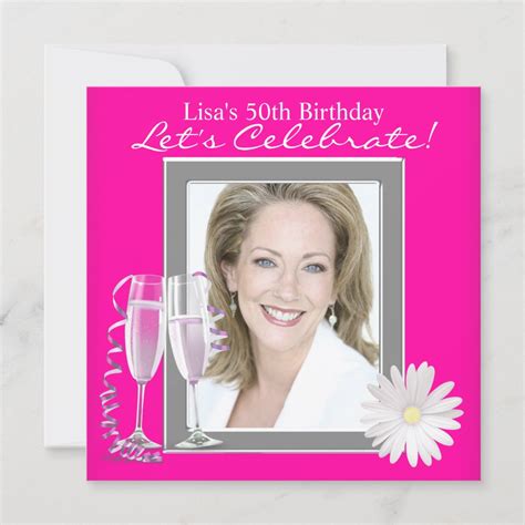 Womans Photo Hot Pink Birthday Party Invitation Zazzle
