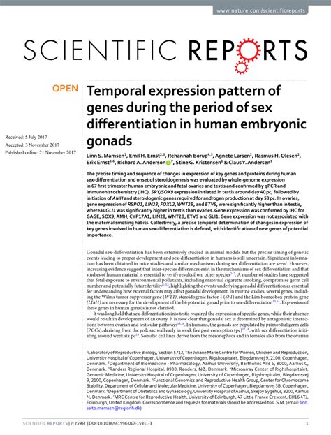 PDF Temporal Expression Pattern Of Genes During The Period Of Sex Differentiation In Human