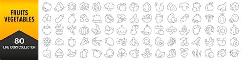 Premium Vector Fruits And Vegetables Line Icons Collection Big Ui