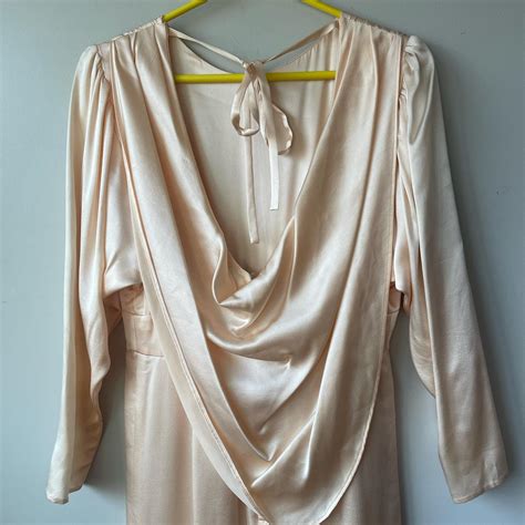 Stunning Nude Pink Satin Long Sleeve Maxi Dress Depop