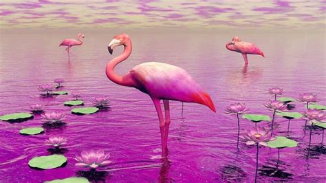 Beautiful Water Wallpaper Bird 1920x1080 Water Lilies Flamingo