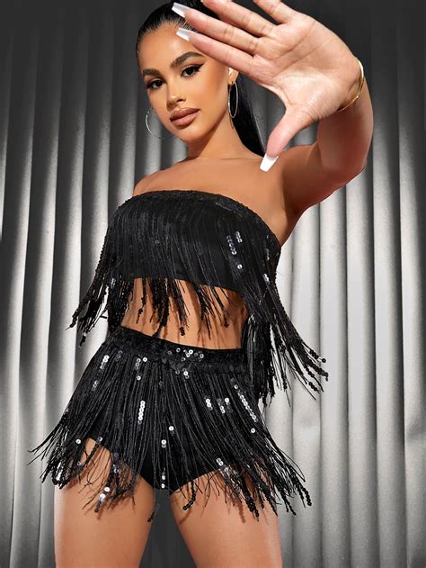 Pack Holographic Bandeau Bikini Swimsuit Sequin Fringe Beach Skirt Artofit