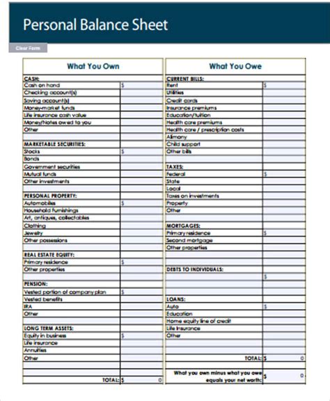 FREE 7+ Personal Balance Sheet Templates in MS Word | PDF