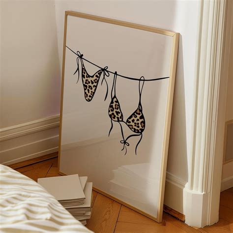 Kna Prints Summer Print Leopard Bikini On Clothes Line Digital Print Trendy Wall Art Coastal
