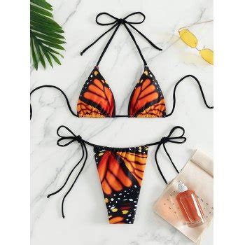 Emmiol Free Shipping Lace Up Butterfly Bikini Set Orange S In Bikini Sets Online Store