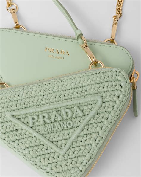 Aqua Raffia And Leather Mini Pouch Prada