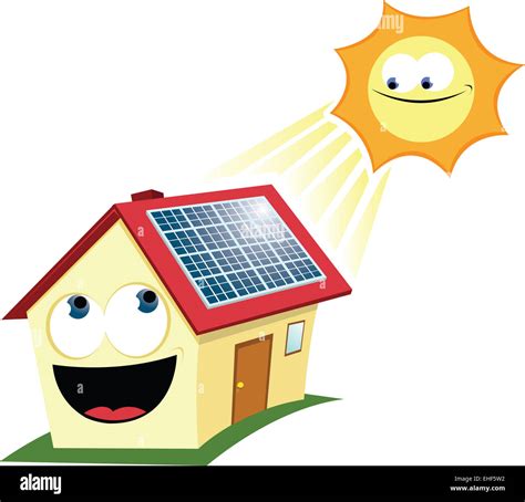 a vector cartoon representing a funny house with solar panels Stock Photo - Alamy