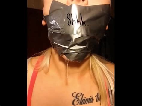 Blonde Slut Gagging Herself With Ballgag And Tapegag XNXX
