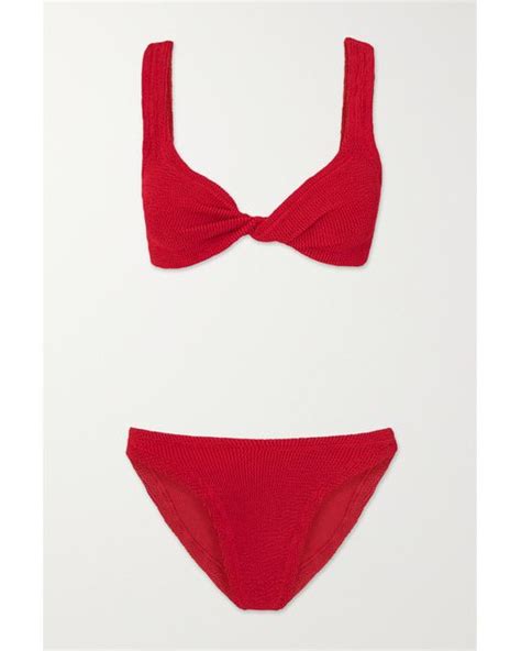 Hunza G Net Sustain Juno Twist Front Seersucker Bikini In Red Lyst