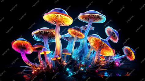 Premium Photo Fluorescent Neon Mushrooms Ai Generation