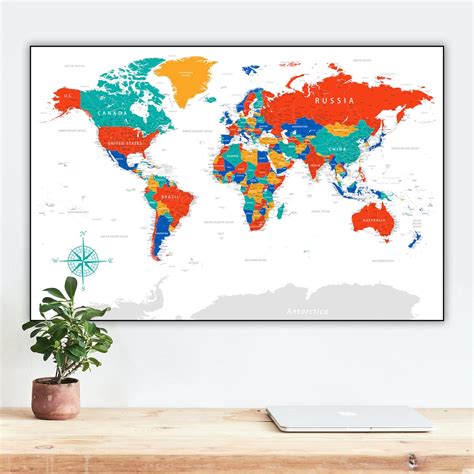 printable detailed world map styled high resolution map colorful