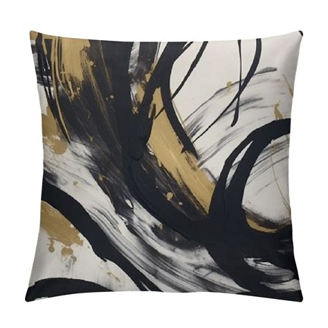 Gotuvs Black Gold Throw Pillow Covers Abstract Ink Line Modern