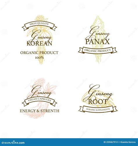 Set Of Hand Drawn Ginseng Vintage Logo Designs Botanical Vector