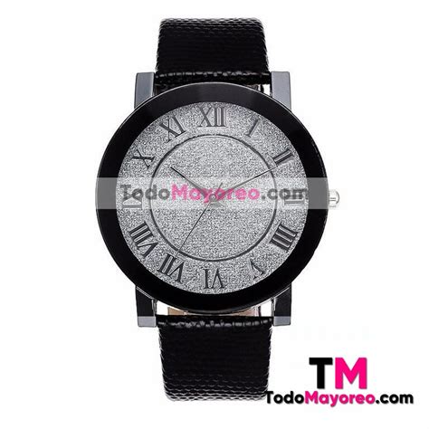 Reloj Negro Extensible Piel sintÃtica Caratula Diamantina plata R2926