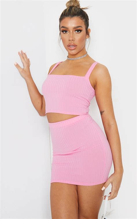 Light Pink Rib Mini Skirt Co Ords Prettylittlething