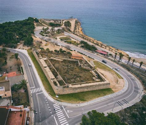 Aerial View Of The Stone Walls Of The Old Forts Forti De Sant J Stock