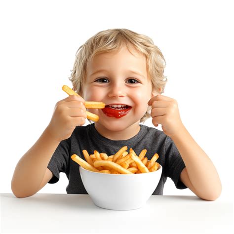 a little boy eating french fries 57754860 PNG