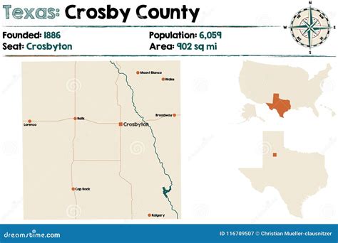 Map of Crosby County in Texas Stock Vector - Illustration of roads ...