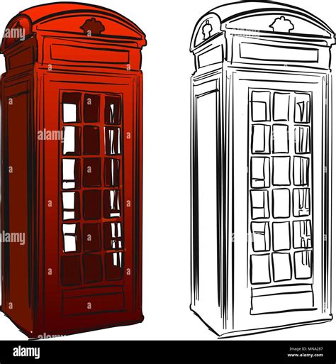 London Old Telephone Box Sketch Hand Drawn Vector Outline Artwork