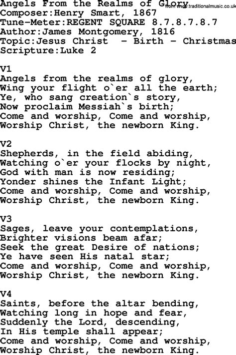 Adventist Hymn Angels From The Realms Of Glory Christian Song Lyrics