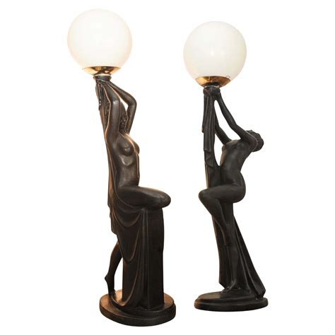 Pair Of Exquisite Art Deco Ebonized Plaster Nude Feminine Form Table Lamps S For Sale At StDibs