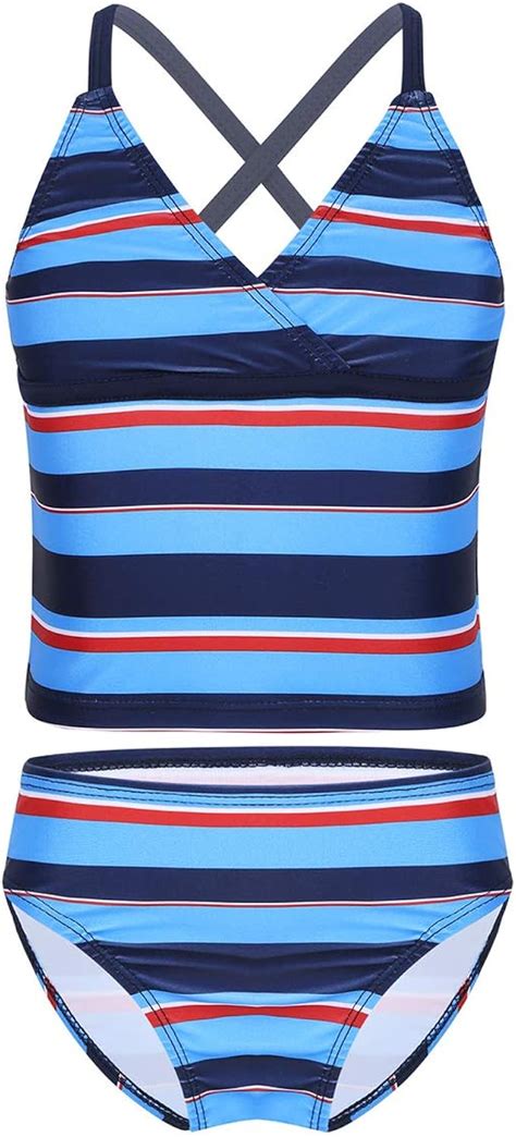Inlzdz Inlzdz M Dchen Zweiteiler Badeanzug Gestreift Bikini Top Mit Slip Bademode Sommer Bikini