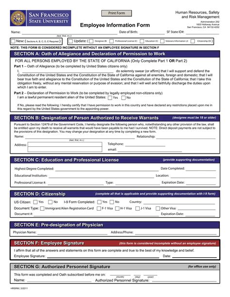 Free Printable Employee Information Form Templates PDF Word Excel