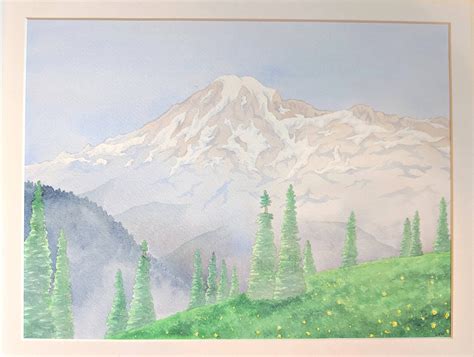 Mount Rainier Framed Watercolor Painting Etsy