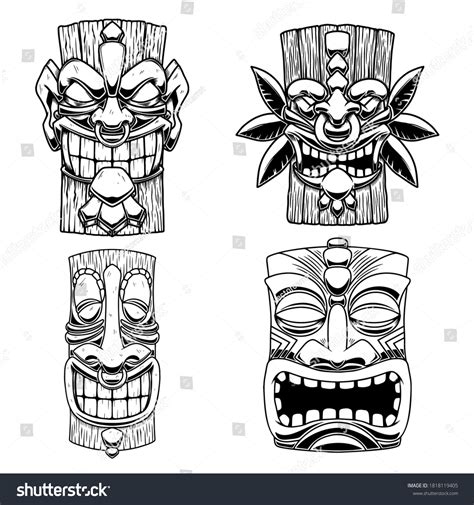 Illustrations Tiki Tribal Wooden Mask Design Stock Vector Royalty Free