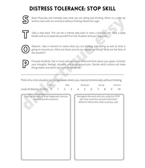 Dbt Distress Tolerance Coping Skills Counseling Handout Poster