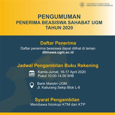 Daftar Penerima Beasiswa Sahabat Ugm Tahun Direktorat Kemahasiswaan