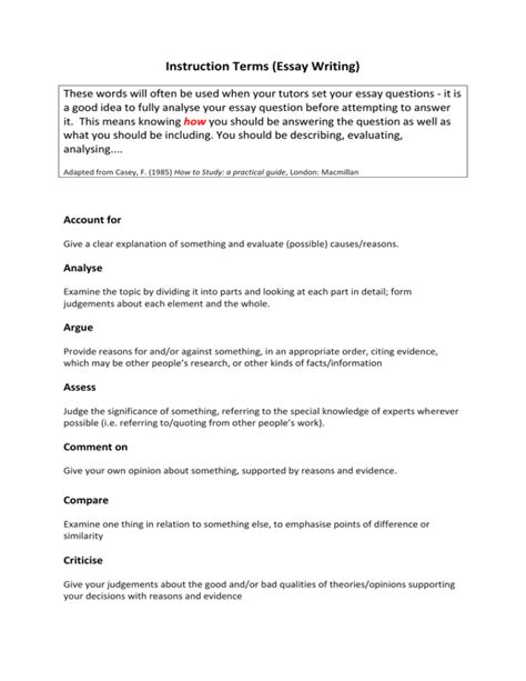 Essay Writing Instruction Terms Guide