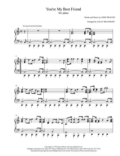 Queen You Re My Best Friend Piano Sheets By Sally Beaumont