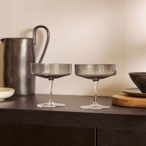 Ferm Living Ripple Champagne Saucer Set Of Smoked Grey End Us