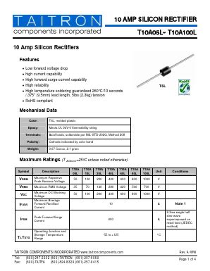 T10A05L Datasheet PDF TAITRON Components Incorporated T10A05L