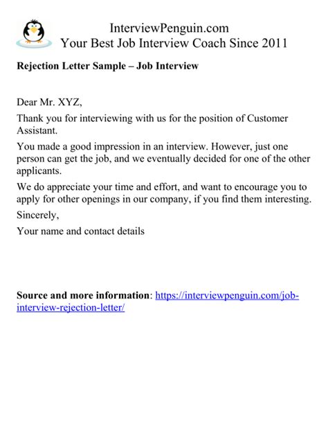 Job Candidate Rejection Letter