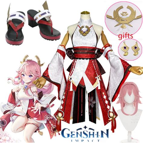 Genshin Impact Yae Miko Guuji Yae Cosplay Costume Cos Wigs Shoes Games