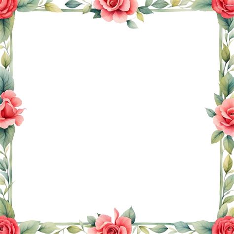 Aquarela rosa flor e folhas moldura quadrada clipart cartão de convite