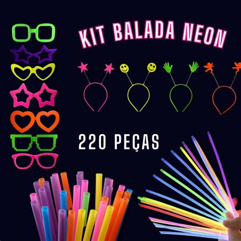 Kit Festa Neon Balada Adereços 220 Peças Óculos Tiaras Canudos