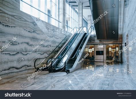 Hotel Lobby Escalator Marble Floors Walls Stock Photo 1275288952