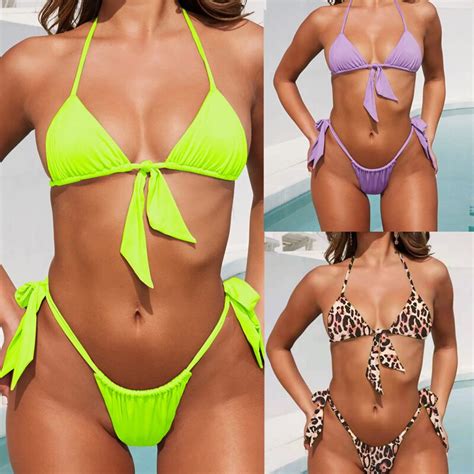 Halter Sexy Tanga Brazilian Set Bikini Bandage Push Up Swimwear Maillot