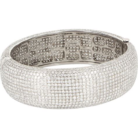 Estate Ct Pave Diamond Bangle Bracelet Karat White Gold Fine