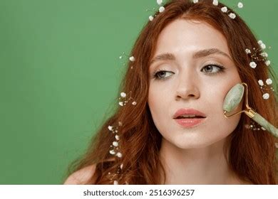 Beautiful Half Naked Topless Redhead Hair Stock Photo